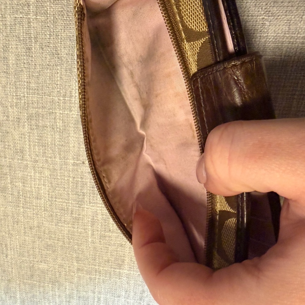 Coach Signature Canvas Checkbook Wallet Brown Leather Trim Snap Closure - Picture 4 of 9